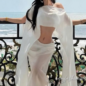 Chiffon halter self tie solid 2 piece crop top