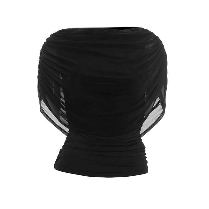 Ruched crewneck mesh solid top