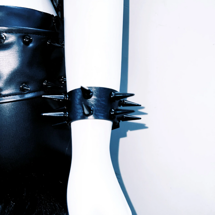 Metal chain square neck rivet applique PU leather top  | Festival Outfits Women