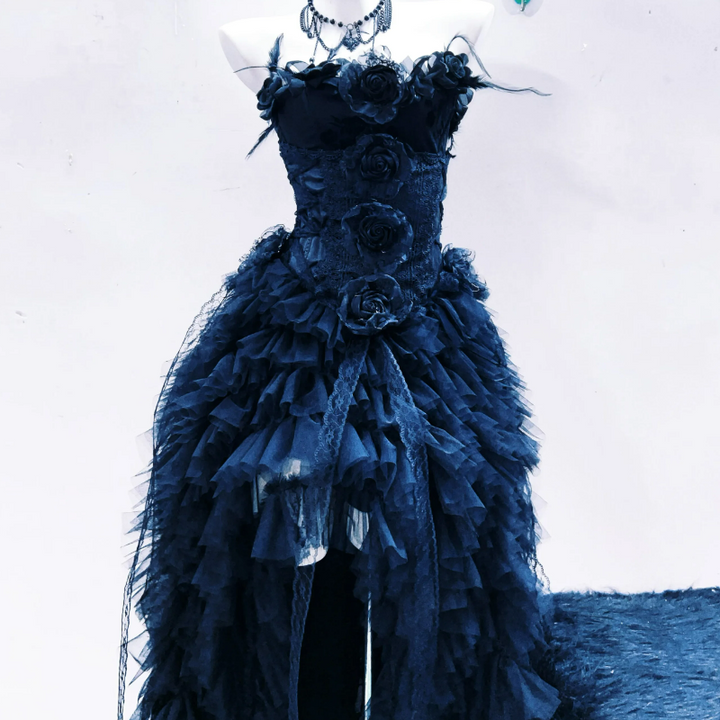 Flower applique ruffle feather tube maxi dress  | Festival Outfits Women-final-sale