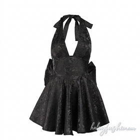 Halter self tie bowknot v neck print mini dress