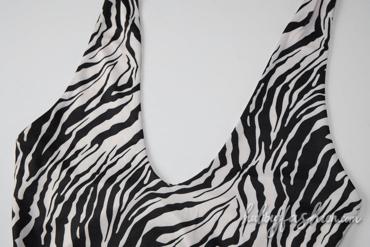 Zebra print halter self tie u neck irregular mini dress - Halibuy - 5
