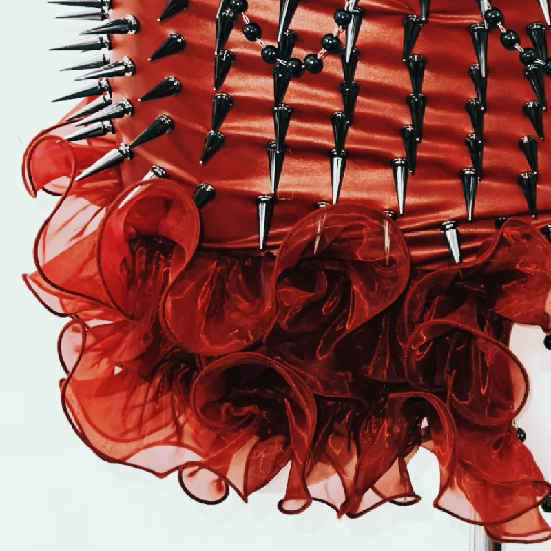 Halter o ring rivet applique ruffle PU leather top  | Festival Outfits Women