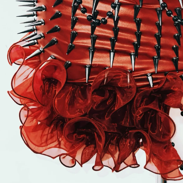 Halter o ring rivet applique ruffle PU leather top  | Festival Outfits Women