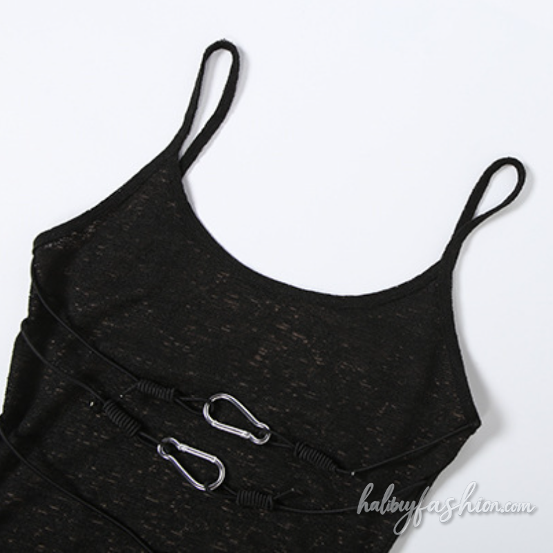 Irregular u neck backless cami mini dress
