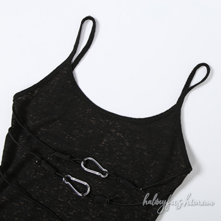 Irregular u neck backless cami mini dress