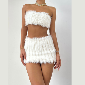 Fluffy backless tube mini skirt set  | Festival Outfits Women