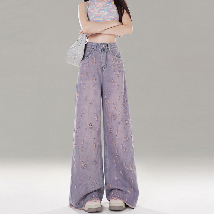 Ripped button zip-up low rise straight leg | Baggy Low Rise Jeans