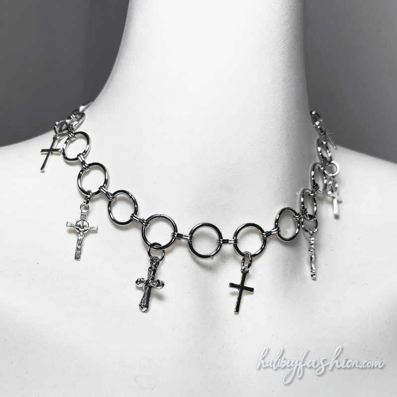 Metal chain halter hollow out cross applique top