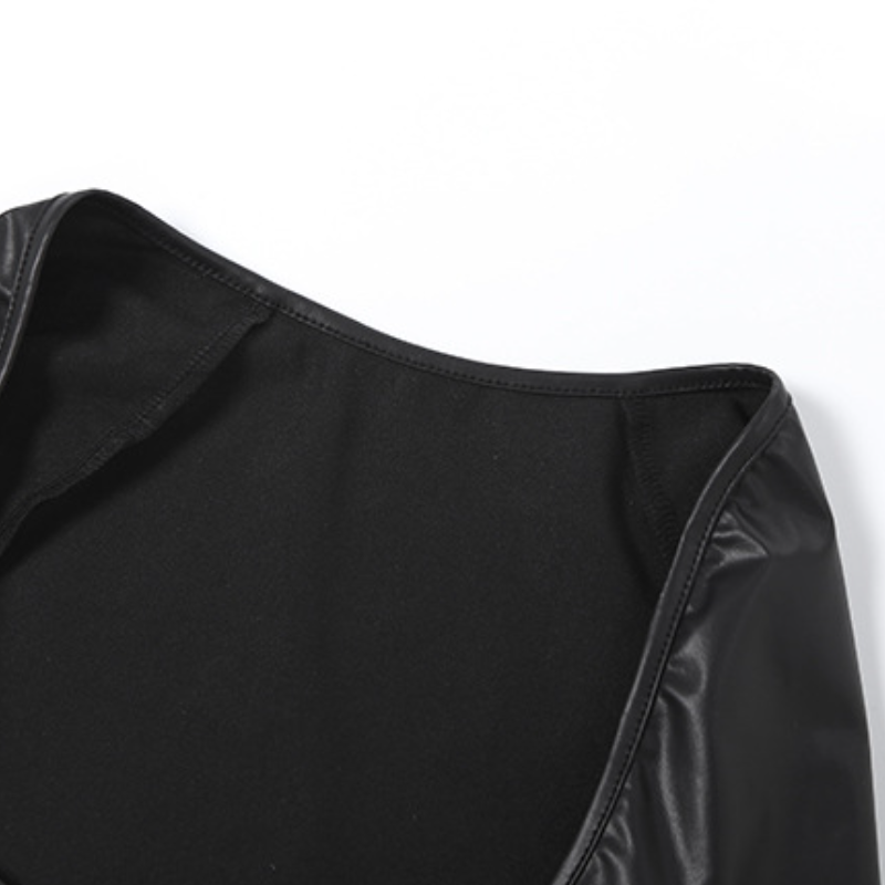 Long sleeve PU leather medium rise pant set  | Festival Outfits Women