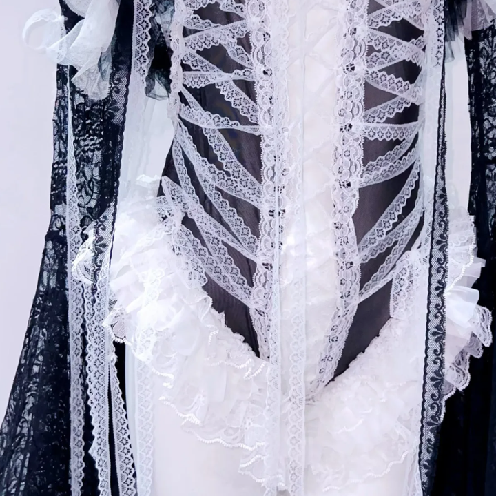 Long flared sleeve ruffle lace bowknot bodysuit  | Festival Outfits Women