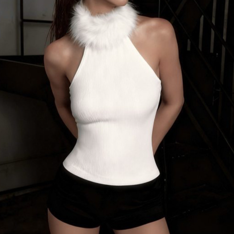 High neck fluffy solid top  | Festival Outfits Women