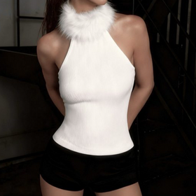 High neck fluffy solid top  | Festival Outfits Women