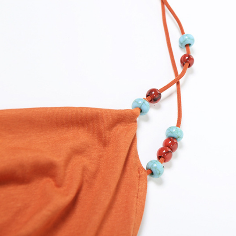 Halter beaded solid backless square neck top  | Festival Outfits Women