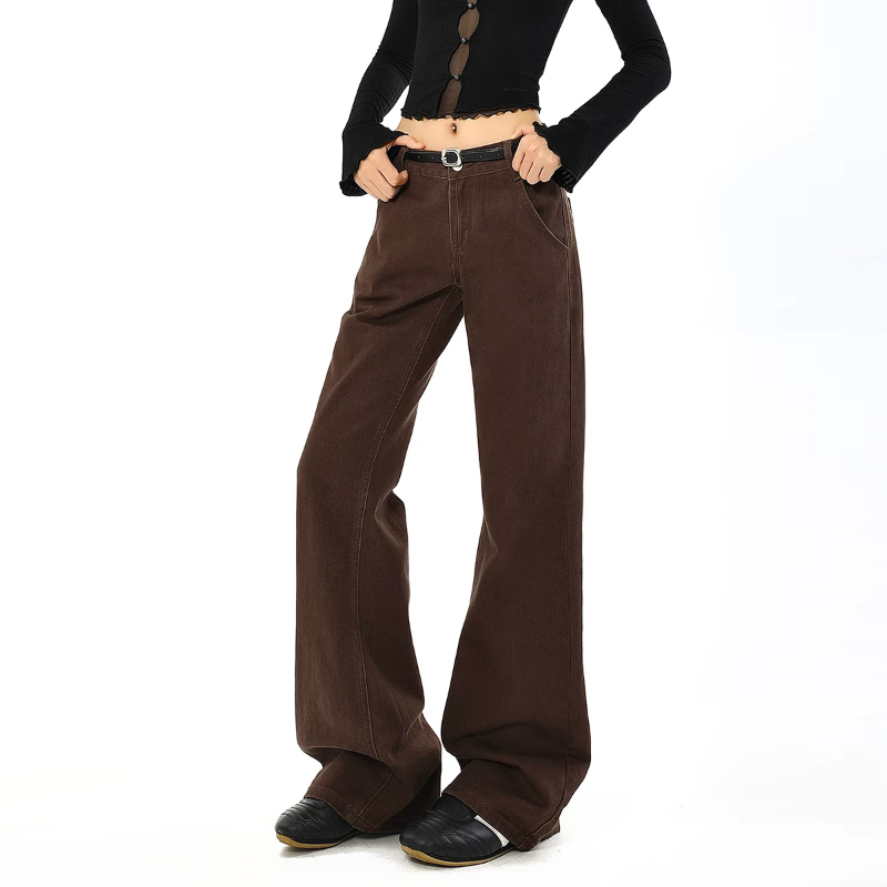 Zip-up button pocket solid straight leg | Baggy Low Rise Jeans