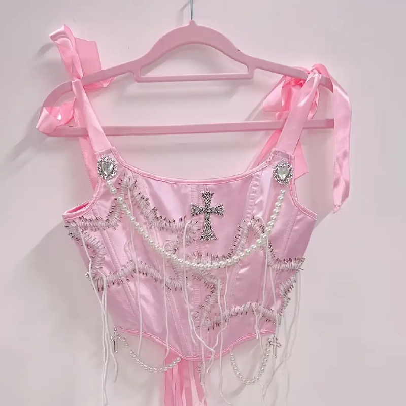 Beaded corset self tie star pattern cami top  | Festival Outfits Women