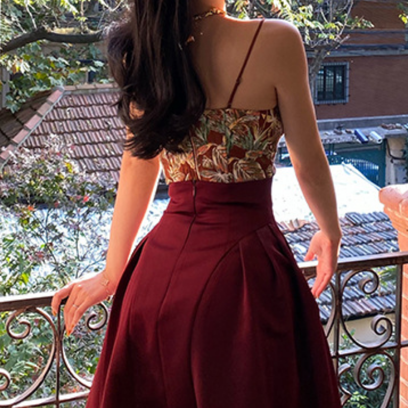 V neck print corset contrast cami top  | Festival Outfits Women