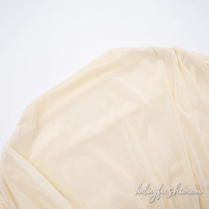 Ruched mesh crewneck solid top