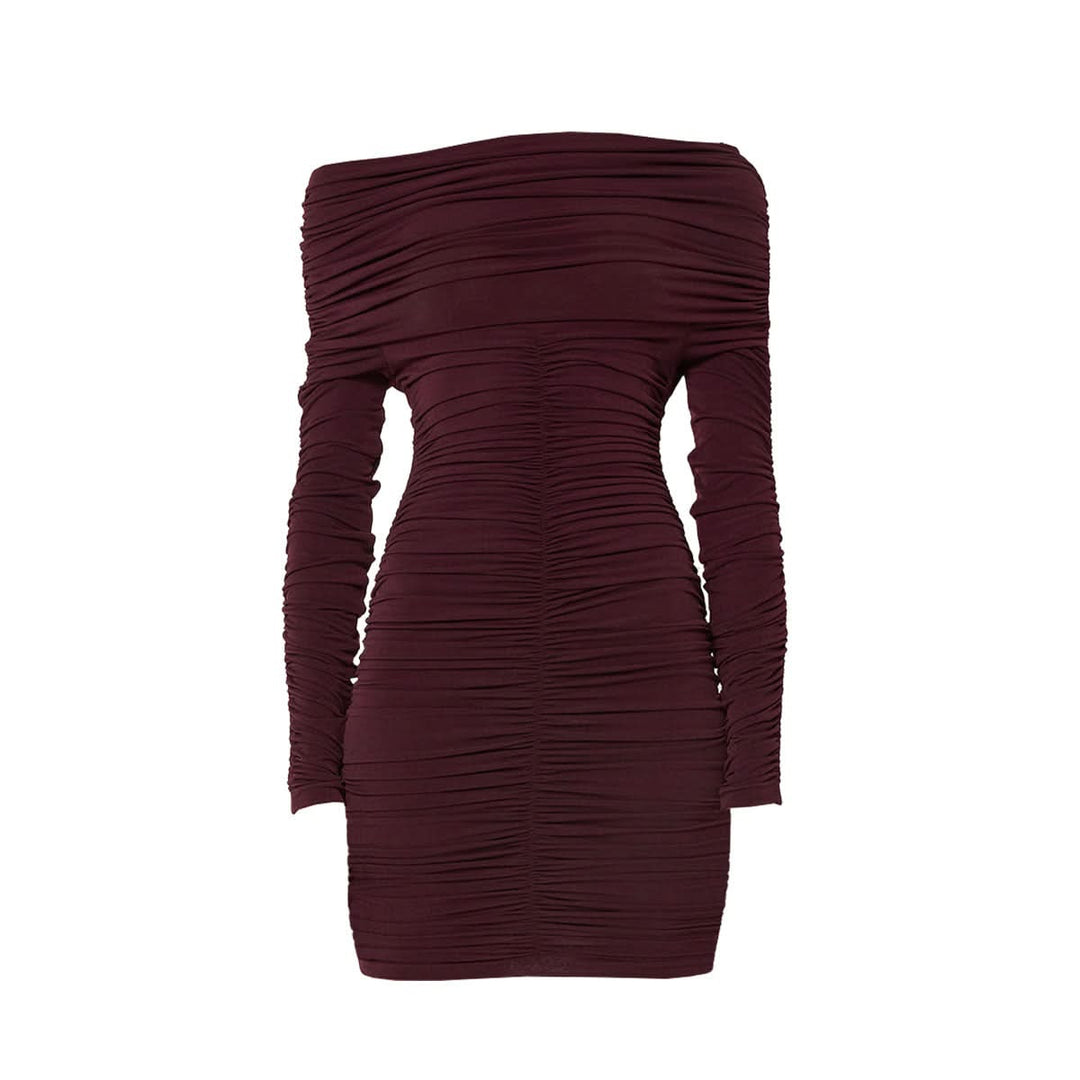 Off shoulder long sleeve ruched mini dress  | Festival Outfits Women
