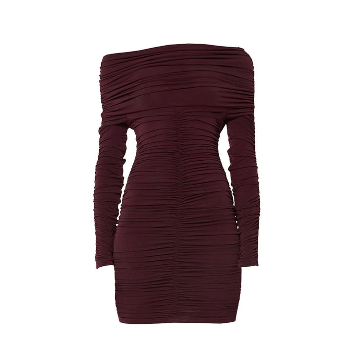 Off shoulder long sleeve ruched mini dress  | Festival Outfits Women