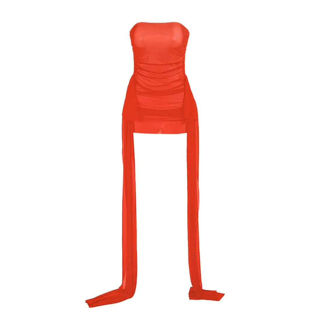 Backless mesh ruched tube mini dress  | Festival Outfits Women