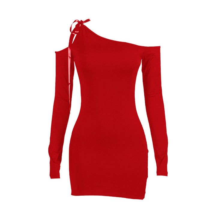 Off shoulder long sleeve ribbon mini dress  | red tango dress  | Festival Outfits Women