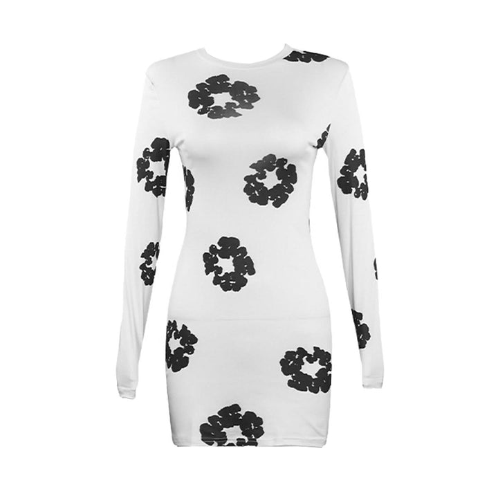 Long sleeve crewneck flower print mini dress  | Festival Outfits Women