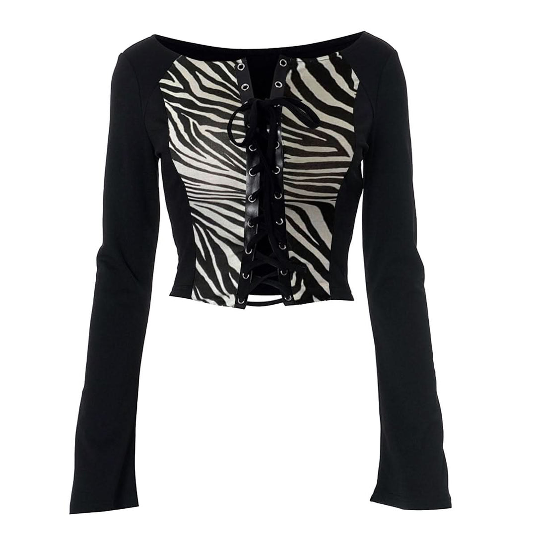 Long sleeve print lace up top  | Festival Outfits Women