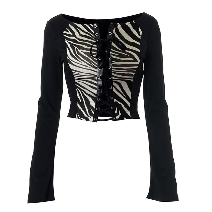 Long sleeve print lace up top  | Festival Outfits Women