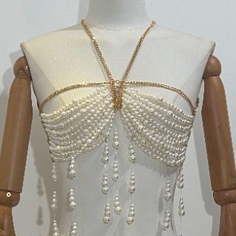 Metal chain beaded hollow out backless cut out top  | Festival Outfits Women