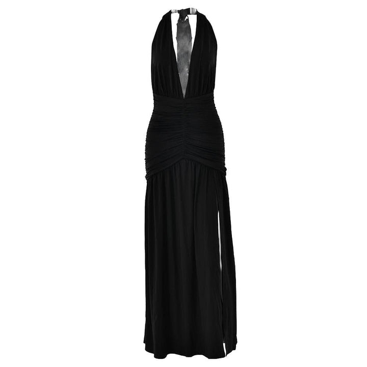 Halter deep v neck backless high slit maxi dress  | Festival Outfits Women