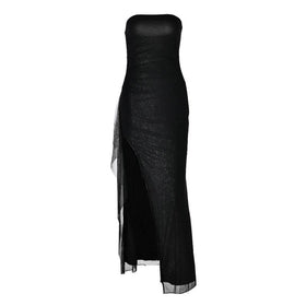 Slit ruched backless irregular tube maxi dress  | Festival Outfits Women