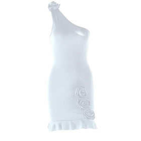 One shoulder irregular flower applique ruffle mini dress  | Festival Outfits Women