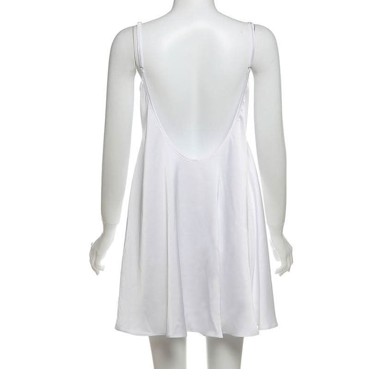 Lace hem backless solid cami mini dress  | Festival Outfits Women