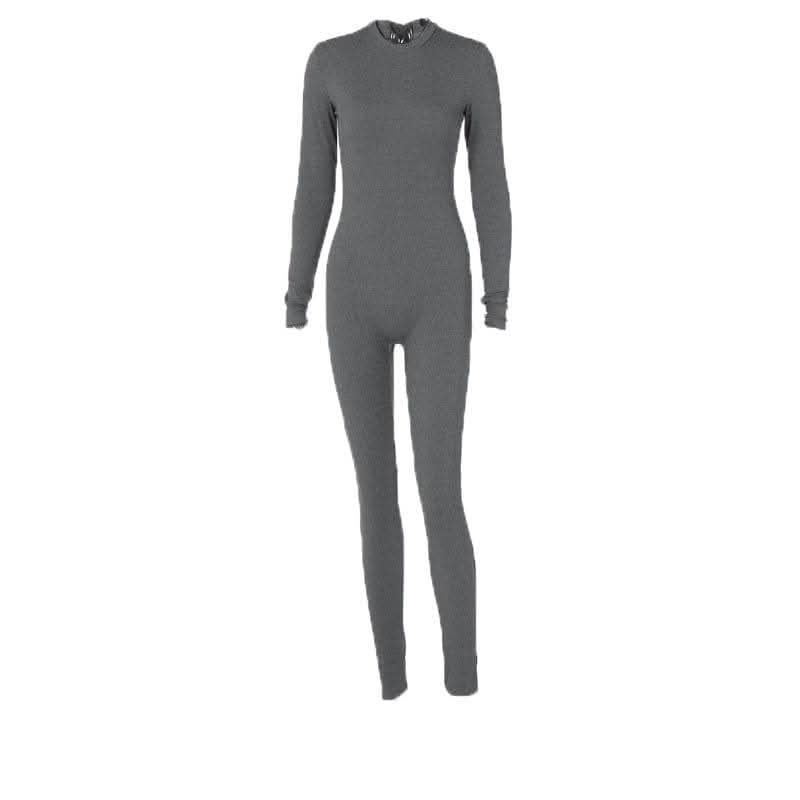 Ribbed long sleeve solid zip-up jumpsuit-final-sale  | Festival Outfits Women