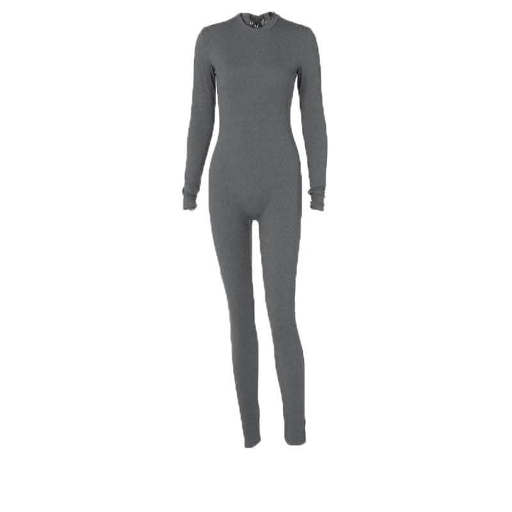 Ribbed long sleeve solid zip-up jumpsuit-final-sale  | Festival Outfits Women