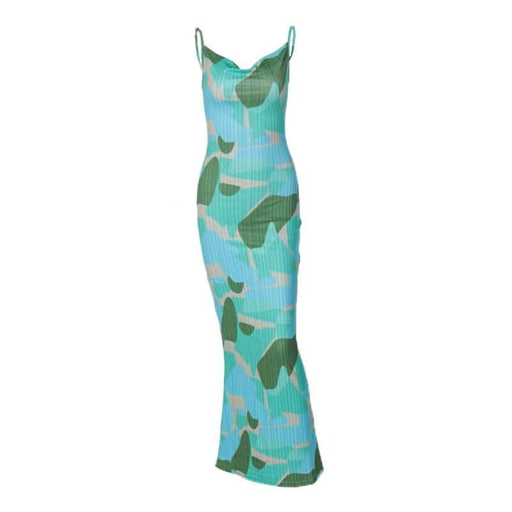 Backless cowl neck v neck contrast print cami maxi dress-final-sale  | Festival Outfits Women