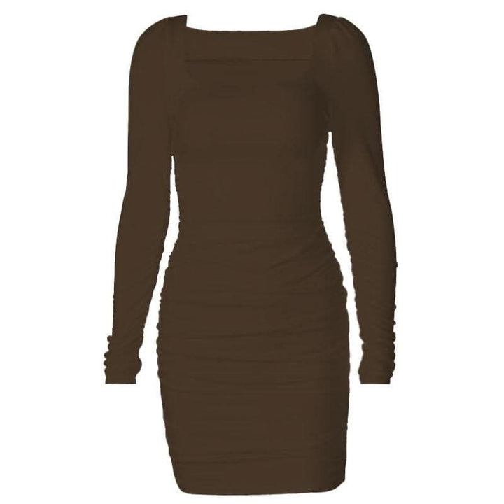 Long sleeve solid square neck ruched mini dress-final-sale  | Festival Outfits Women