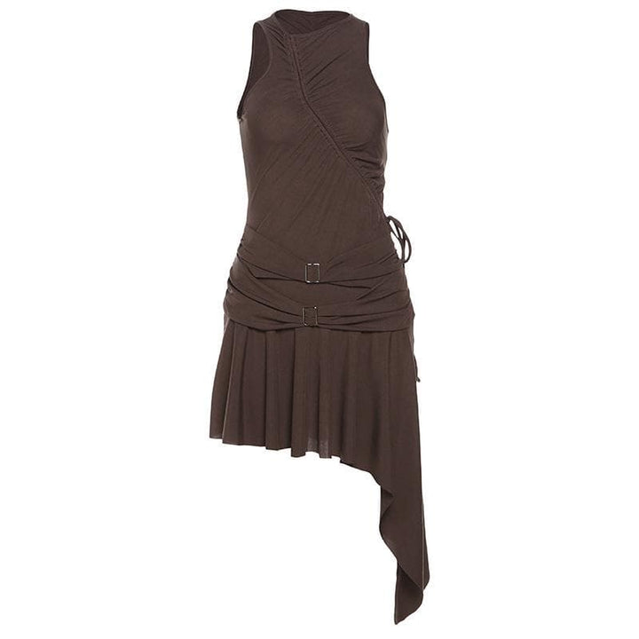 Irregular ruched drawstring buckle tank mini dress  | Festival Outfits Women