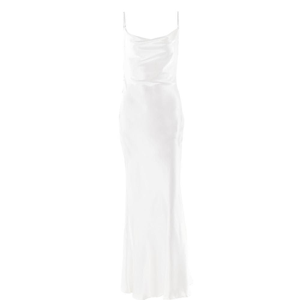 Cowl neck satin flower applique backless cami maxi dress  | Festival Outfits Women
