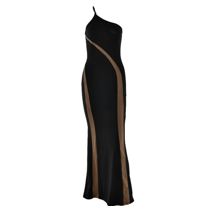 One shoulder irregular contrast cami maxi dress-final-sale  | Festival Outfits Women