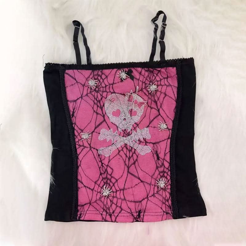 Spider web skull beaded cami top  | Festival Outfits Women