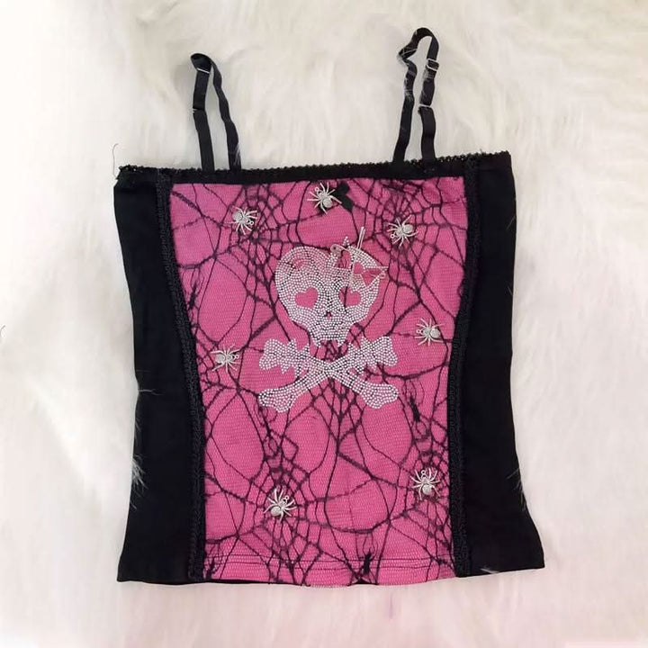 Spider web skull beaded cami top  | Festival Outfits Women