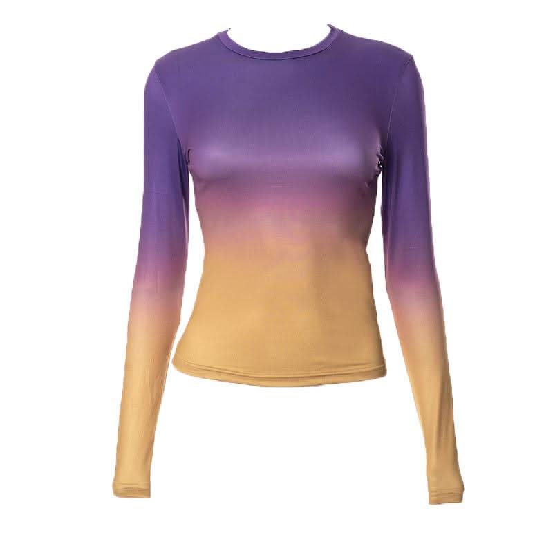 Gradient long sleeve contrast crewneck top-final-sale