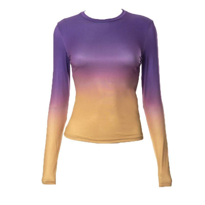 Gradient long sleeve contrast crewneck top-final-sale