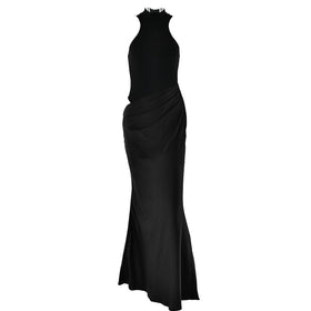 Crewneck ruched solid hollow out tank cut out maxi dress  | Festival Outfits Women