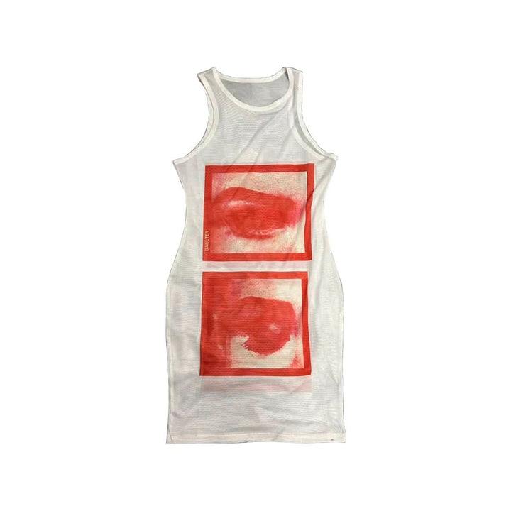 Sleeveless crewneck mesh print top  | Festival Outfits Women-final-sale