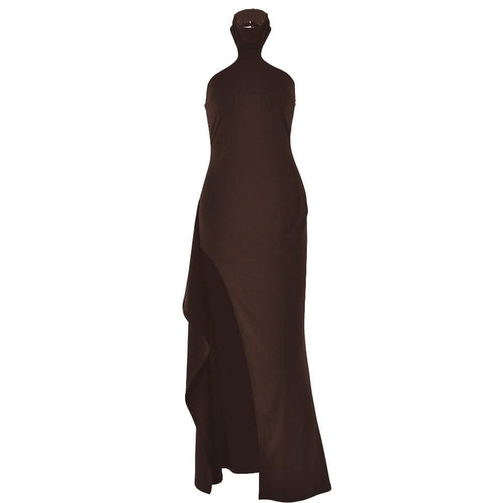Halter high slit zip-up irregular maxi dress-final-sale  | Festival Outfits Women