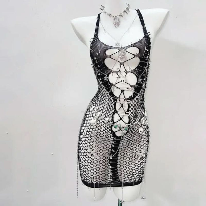 U neck fishnet cami mini dress  | Festival Outfits Women