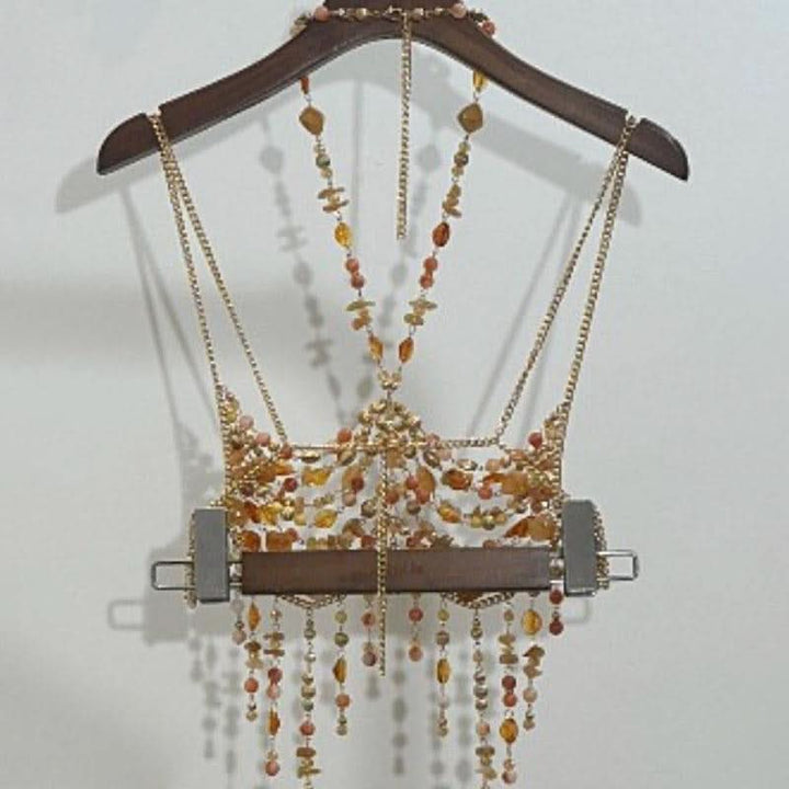 Metal chain hollow out halter beaded cami cut out top  | Festival Outfits Women